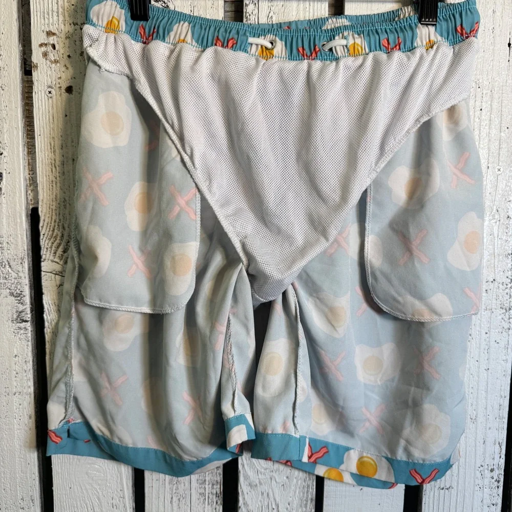 Mosmann Australia XL Bacon Egg Swim Trunks Mens Board Shorts Elastic Waist Lined